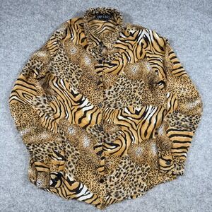 THE CAST Shirt Women's Medium Multicolor Animal Print Long Sleeve Button Up USA